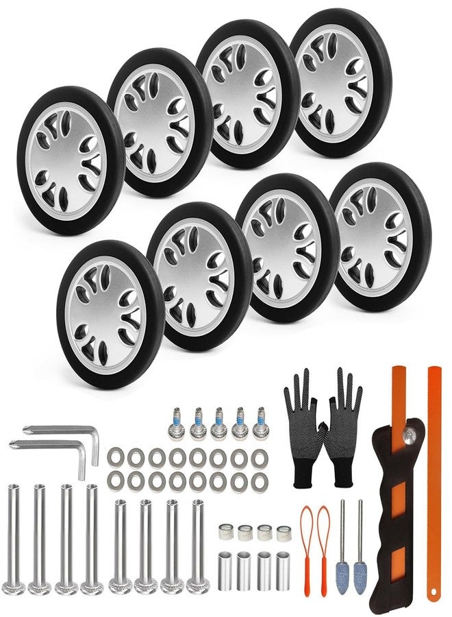 ASUNTOM 8PCS Luggage Wheels Replacement, 2 Inch TPU Rubber Smooth Silent Double-Row Spinner Wheels for Suitcase, Trolley Bag, Drawbar, Travel Box Caster Repair, Silver - Image 1